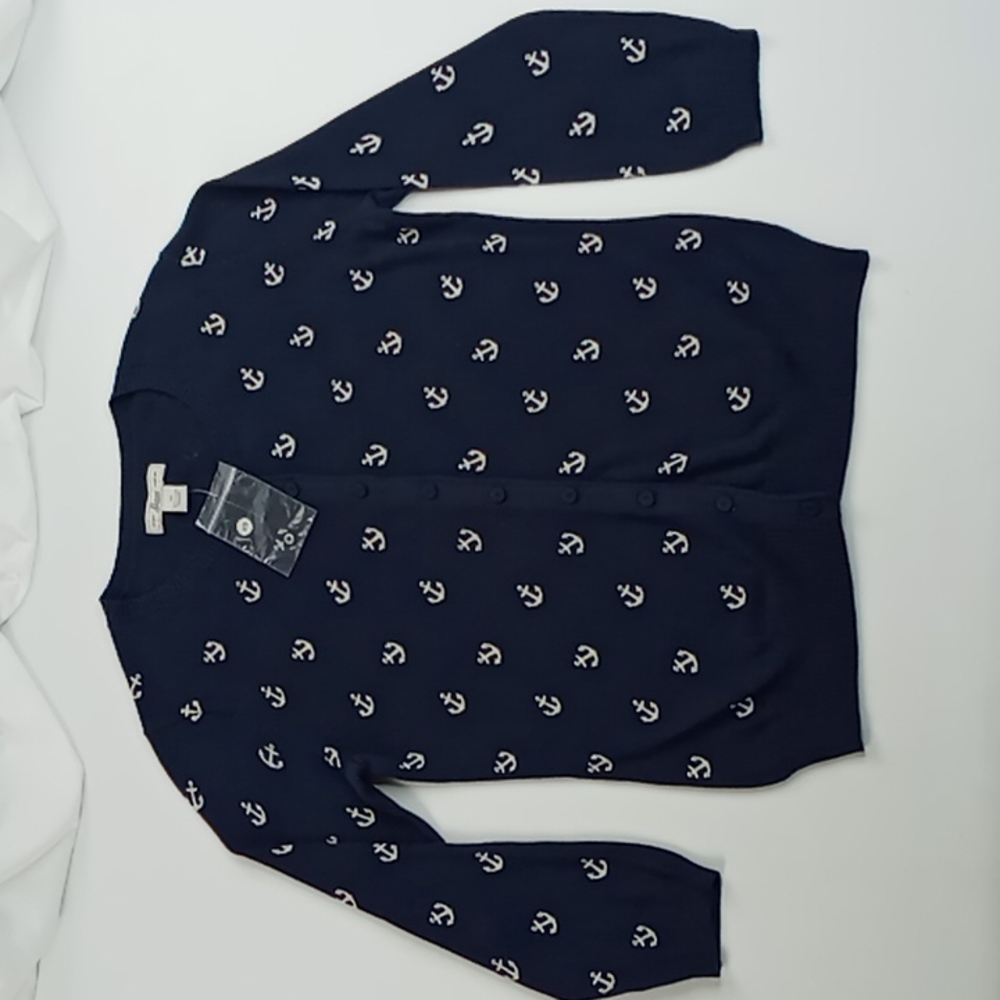 Bass Women's Navy Nautical Anchor Button Down Cardigan Sweater Size XS